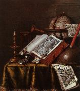 Edwaert Collier Still Life with Musical Instruments, Plutarch's Lives a Celestial Globe Spain oil painting reproduction